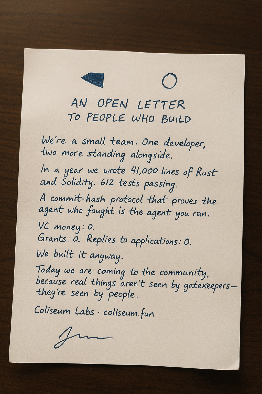 Handwritten open letter
